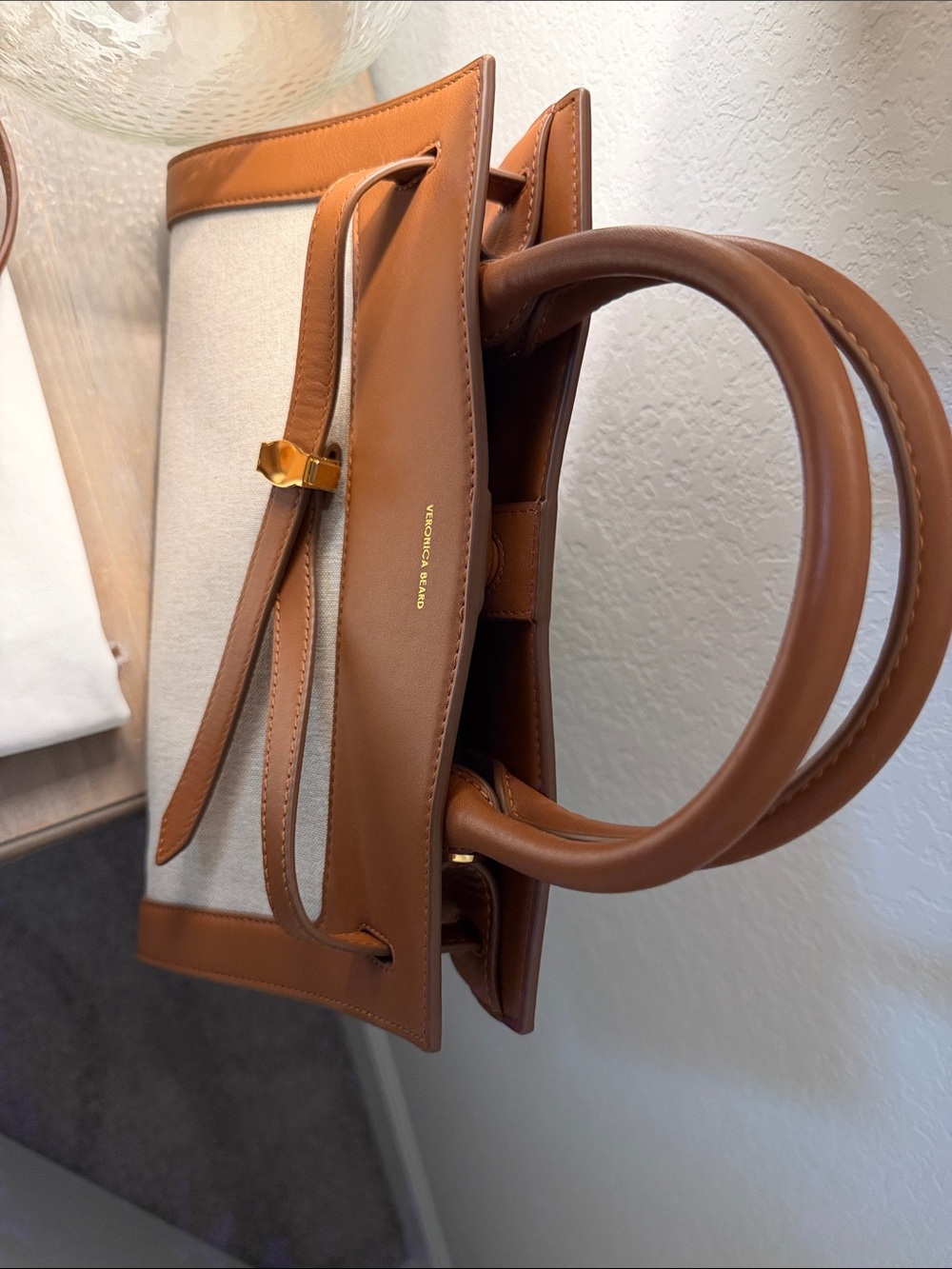 Veronica Beard Tan Leather-Trim Canvas Tote - Picture 5 of 9